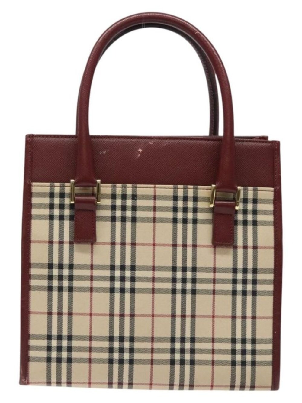 BURBERRY Nova Check Hand Bag Canvas Beige Gold Auth 126305 - Picture 3 of 16